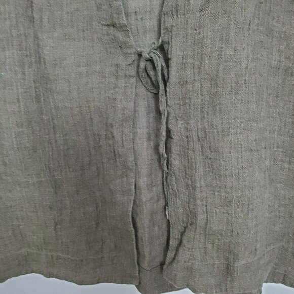 J. Jill Womens Cardigan Size L Tie Front Linen Pleat Sleeve Green Coverup Beachy - Picture 3 of 10